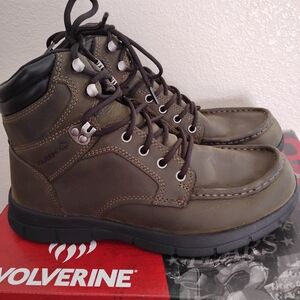 Wolverine Men's Olive Brown Leather Moc Toe Work Boots Sz 9.5